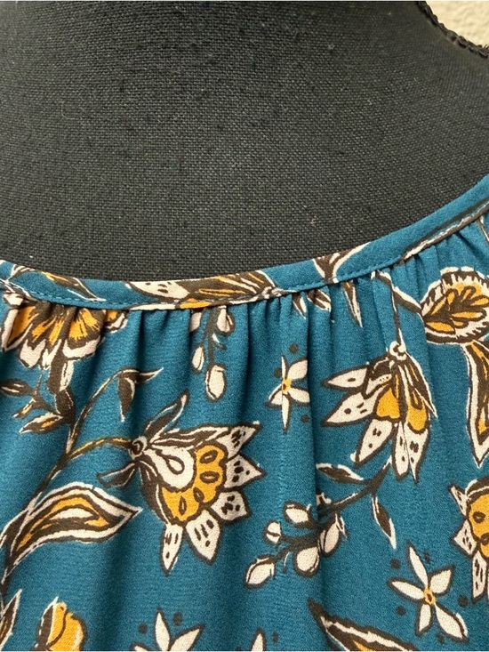 Les Serein Teal Floral Blouse Sleeveless Boho Lightweight Top Size Large - Picture 4 of 12